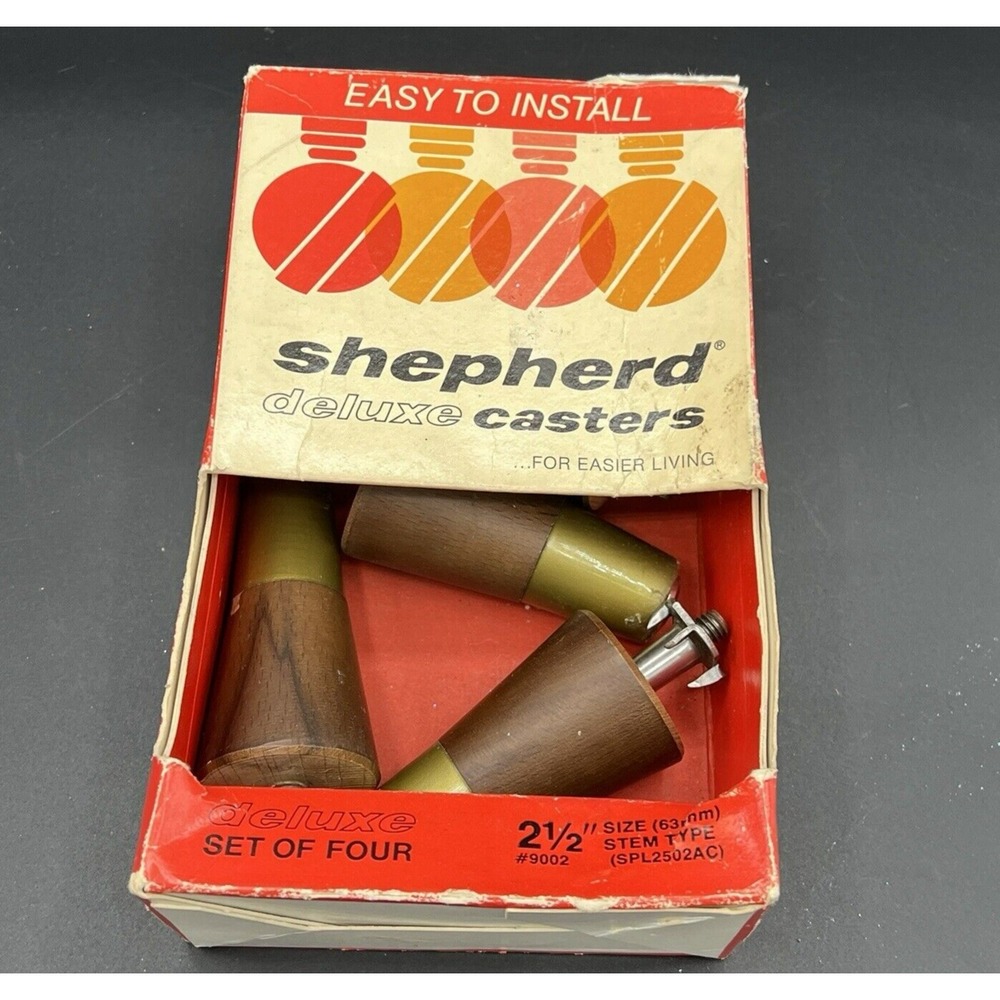 VTG Shepherd Deluxe Caster Wooden Stem 2 1/2" MCM Mid-Century Modern Set of 4